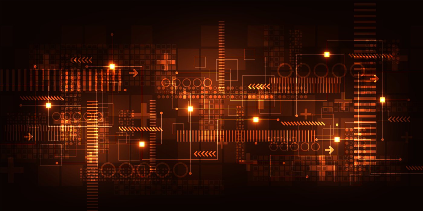 Orange network pathways and interconnected digital nodes