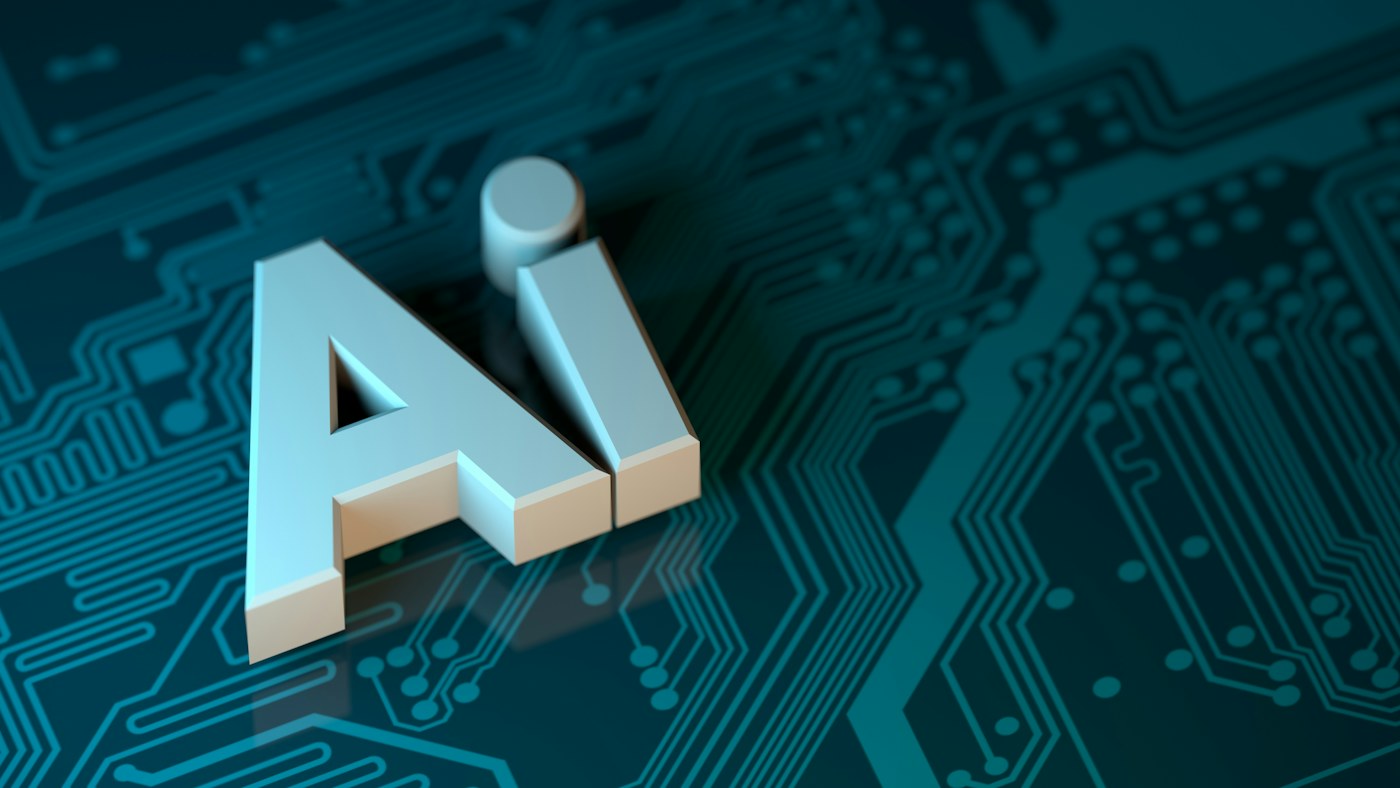 AI lettering on a teal circuit board