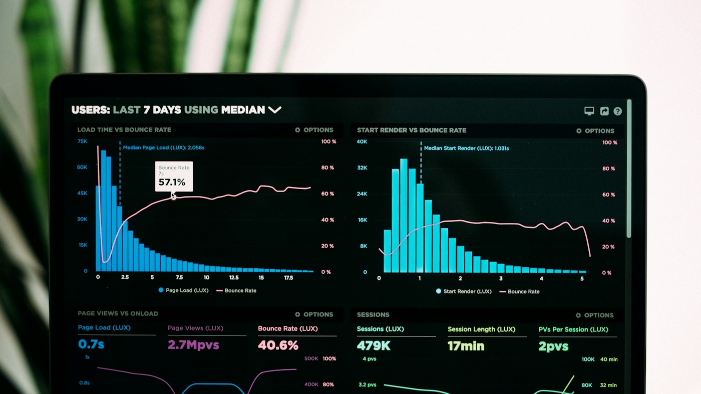 Laptop showing usage charts and analytics