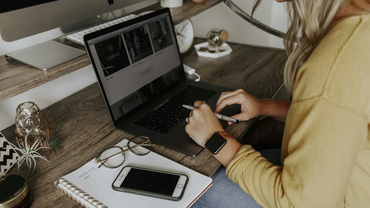 Remote worker accessing a laptop from home